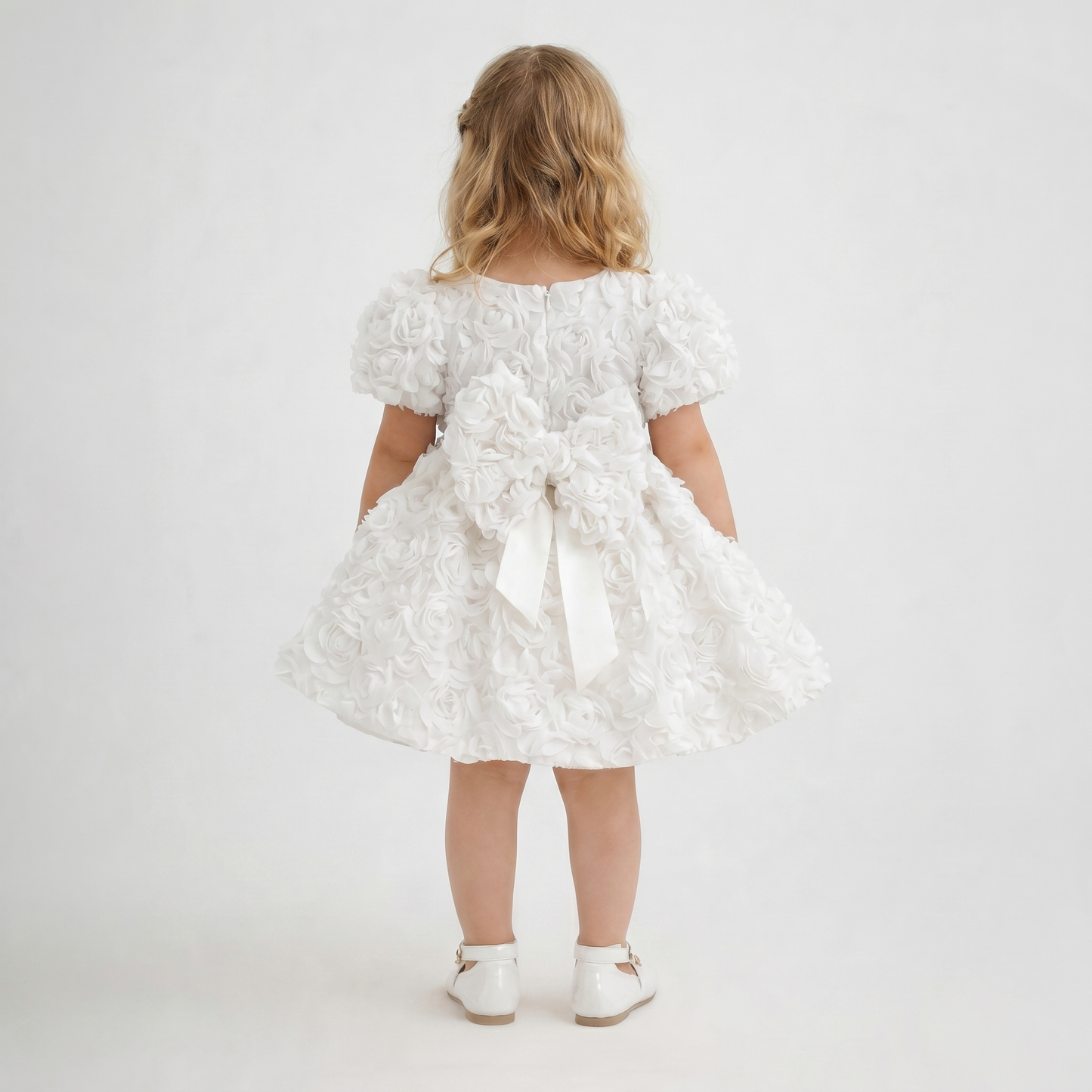 White Rosette Puff Dress
