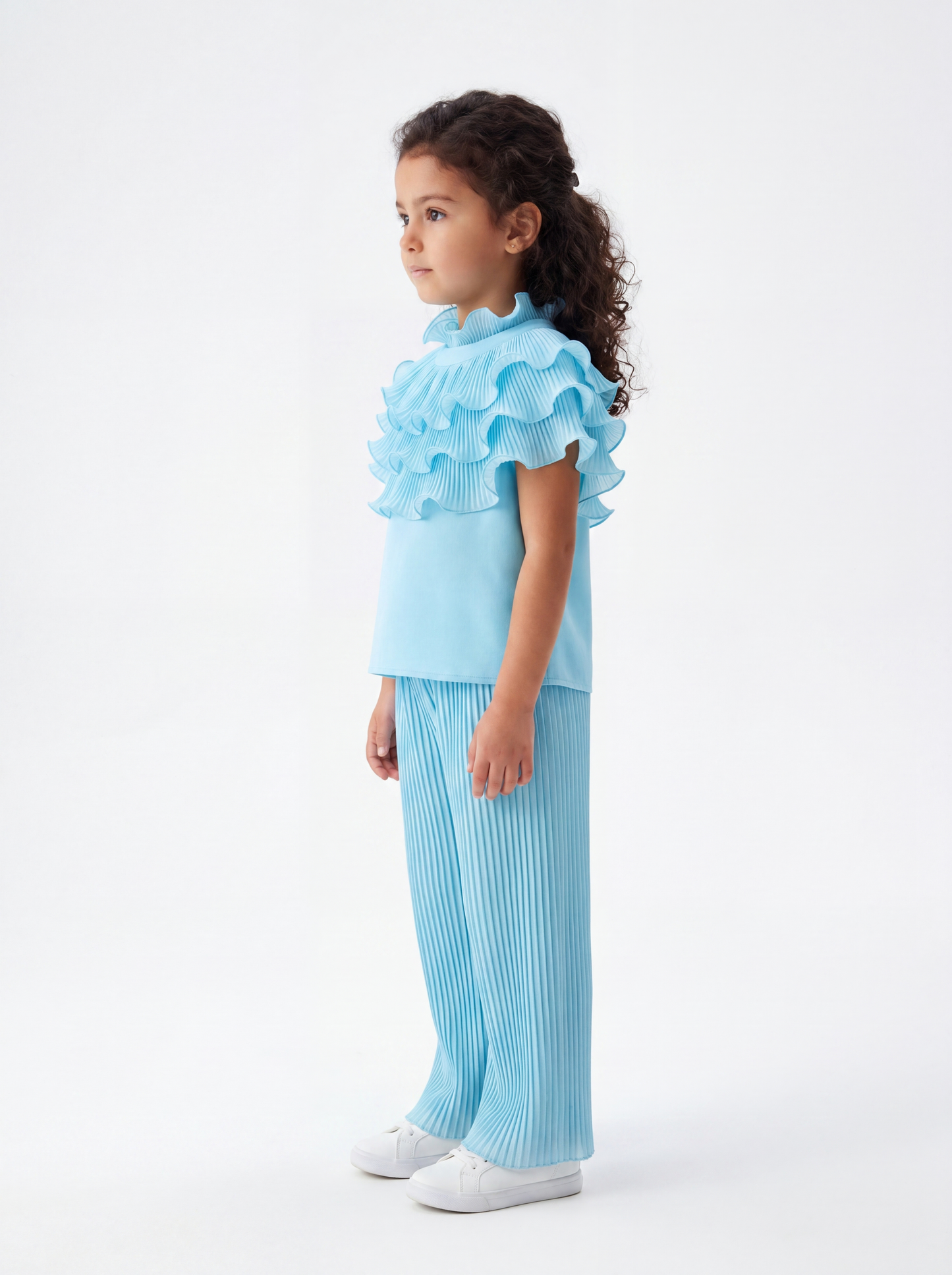 Ruffle Wave Pleated Top – Sky Blue