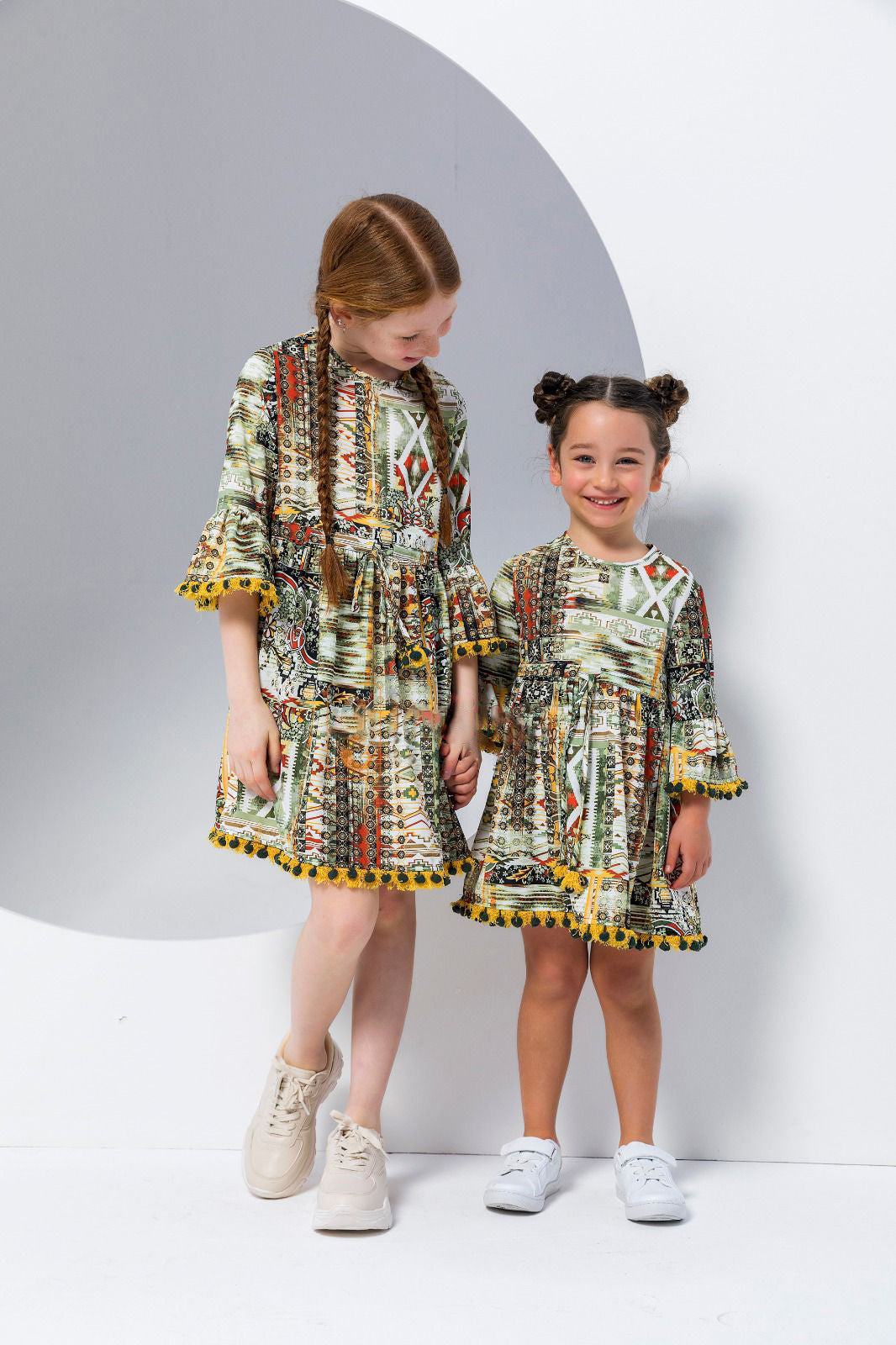Abstract Pattern Ruffle Detail Dress