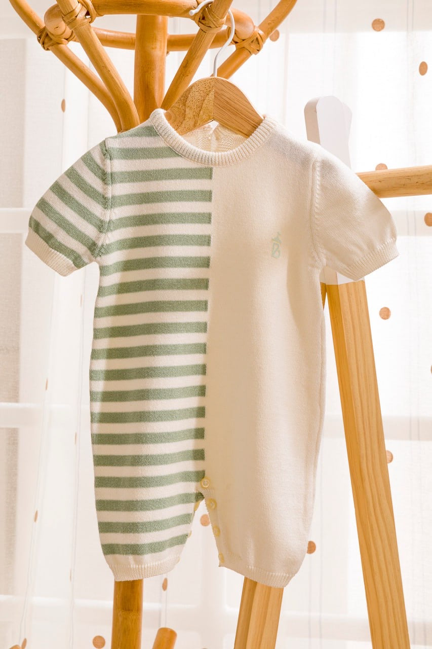 Stripe Pattern Cuffed Soft Bodysuit