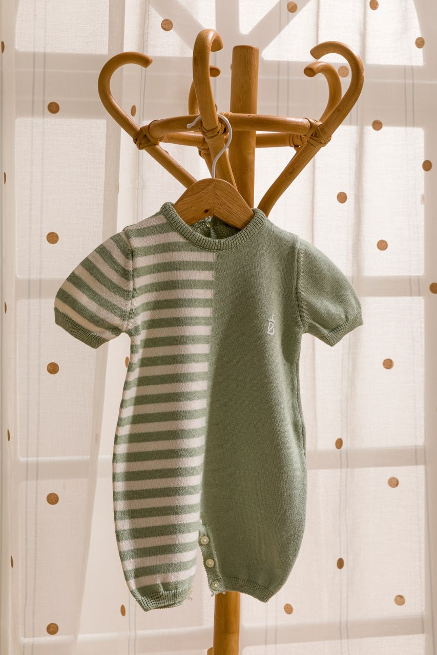 Stripe Pattern Cuffed Soft Bodysuit