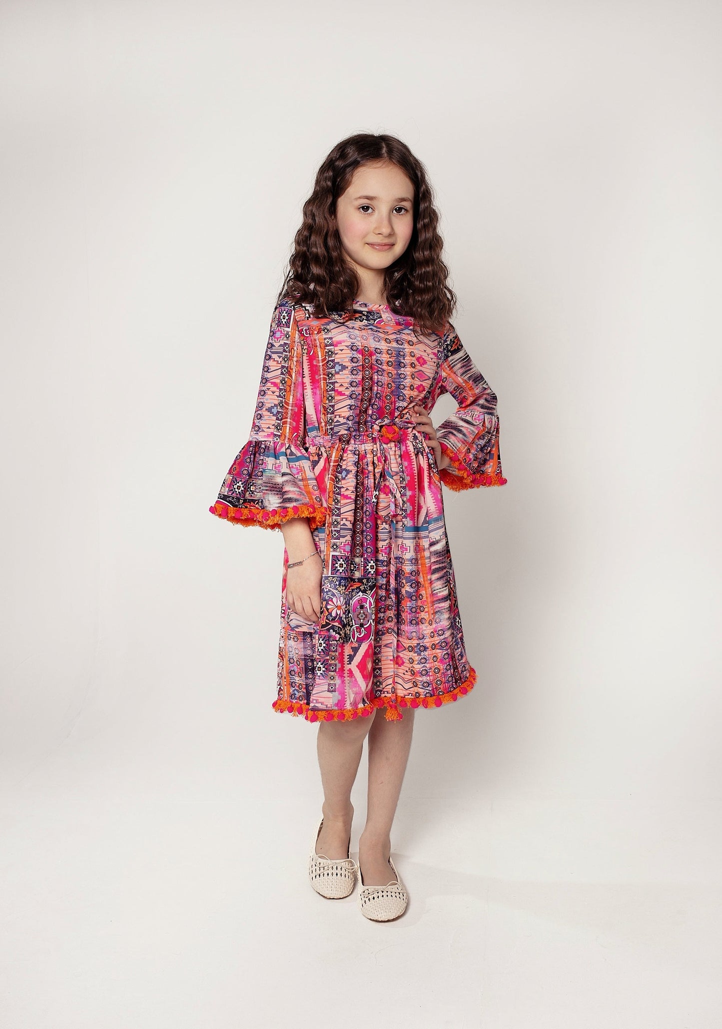 Abstract Pattern Ruffle Detail Dress
