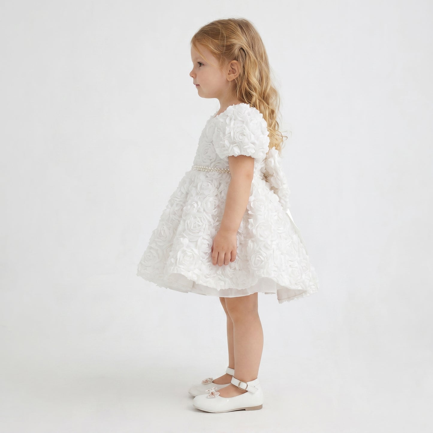 White Rosette Puff Dress