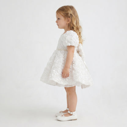 White Rosette Puff Dress