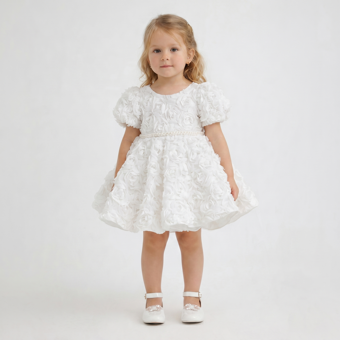 White Rosette Puff Dress