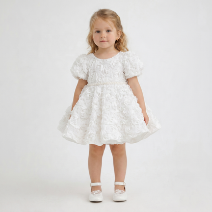 White Rosette Puff Dress