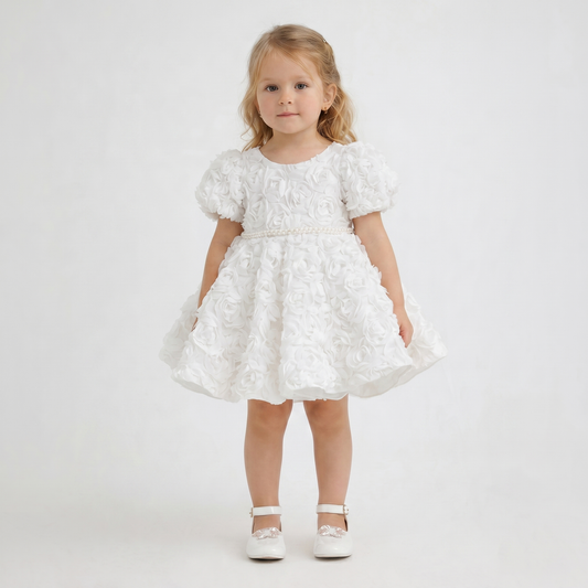 White Rosette Puff Dress