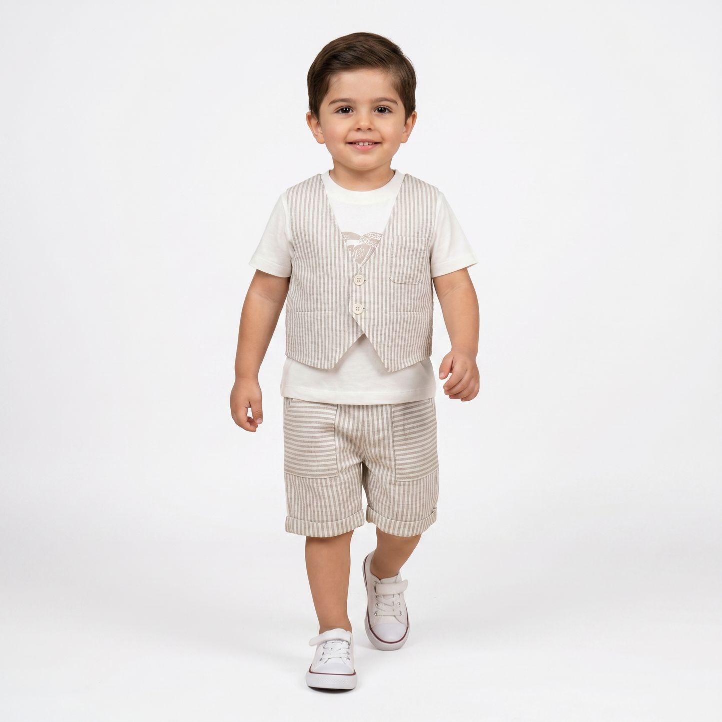 Linen Stripe Vest Set