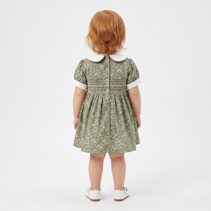Sage Floral Smocked Dress
