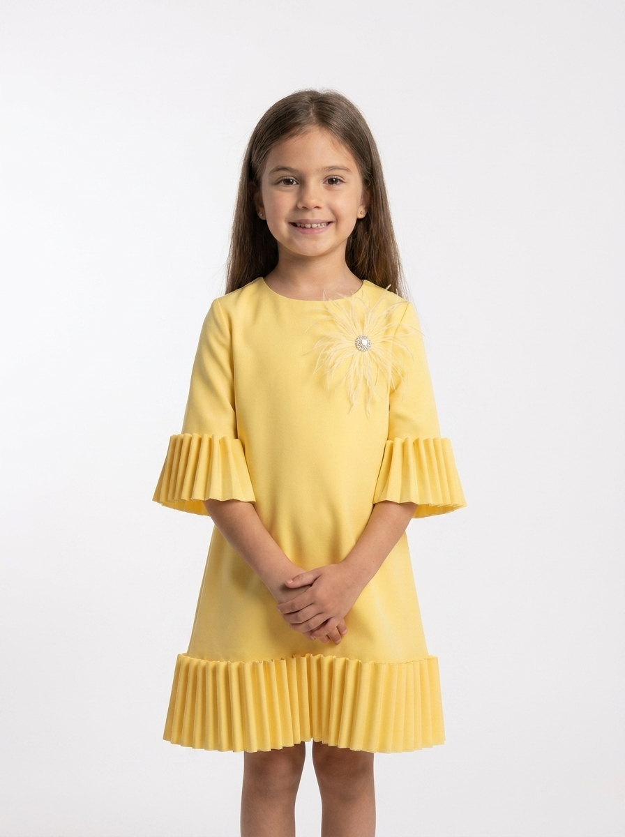 Yellow Pleated Trim Dress