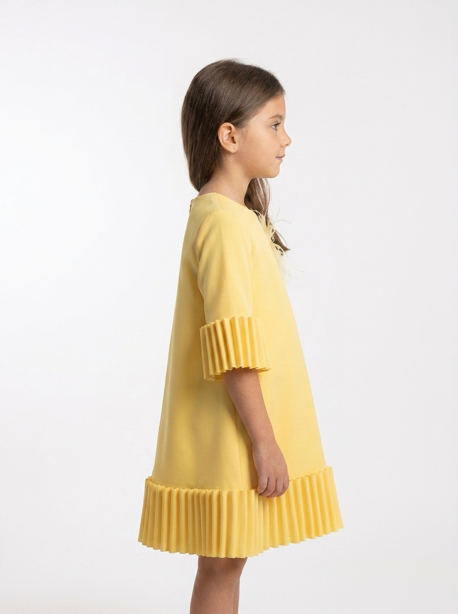 Yellow Pleated Trim Dress