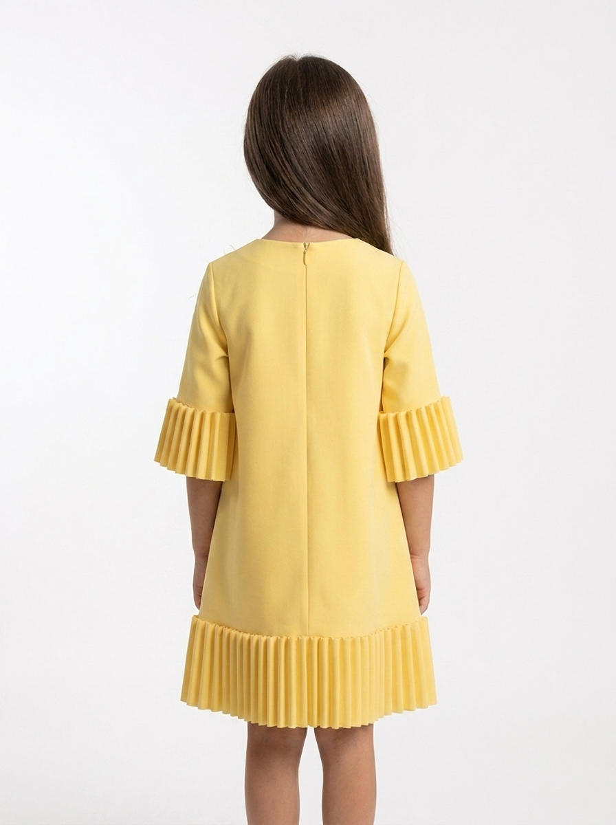 Yellow Pleated Trim Dress