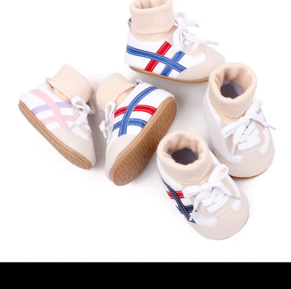 Retro Stripe Baby Sneaker Booties
