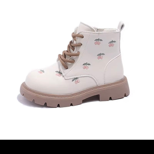 Cherry Embroidered Girls' Combat Boots