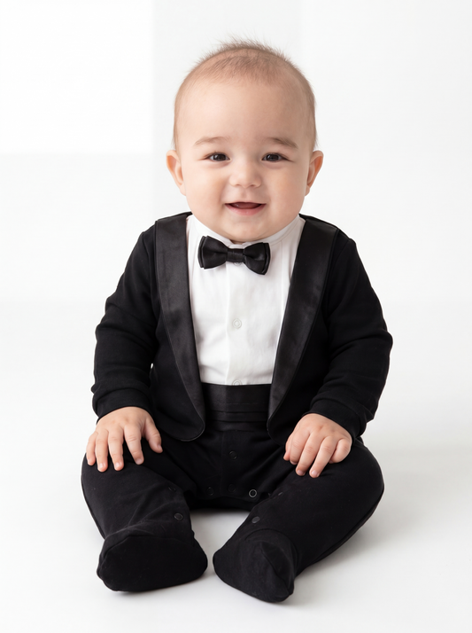 The Little Gentleman Tuxedo Romper
