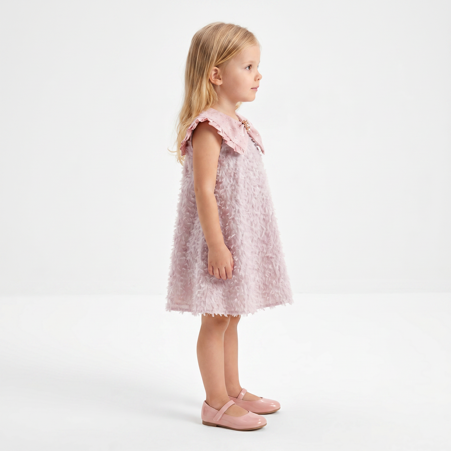 Feather Texture Bow Dress – Dusty Pink
