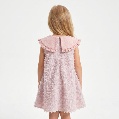 Feather Texture Bow Dress – Dusty Pink