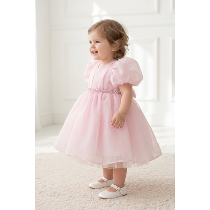 Pearl Puff Sleeve Tulle Dress – Baby Pink