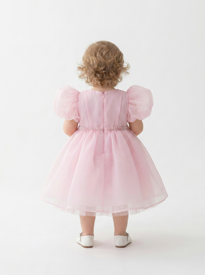 Pearl Puff Sleeve Tulle Dress – Baby Pink