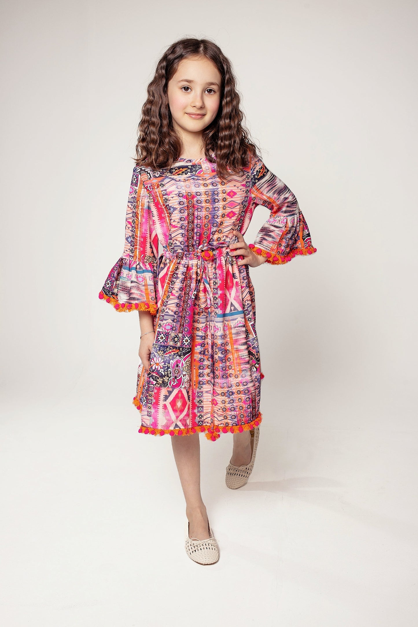 Abstract Pattern Ruffle Detail Dress