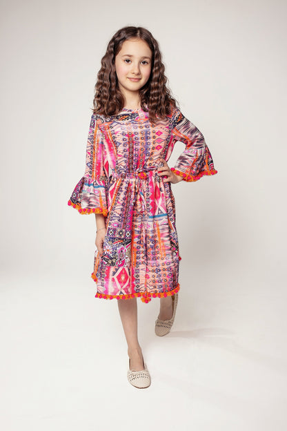 Abstract Pattern Ruffle Detail Dress