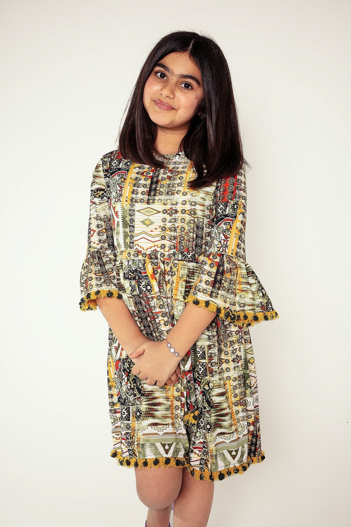 Abstract Pattern Ruffle Detail Dress