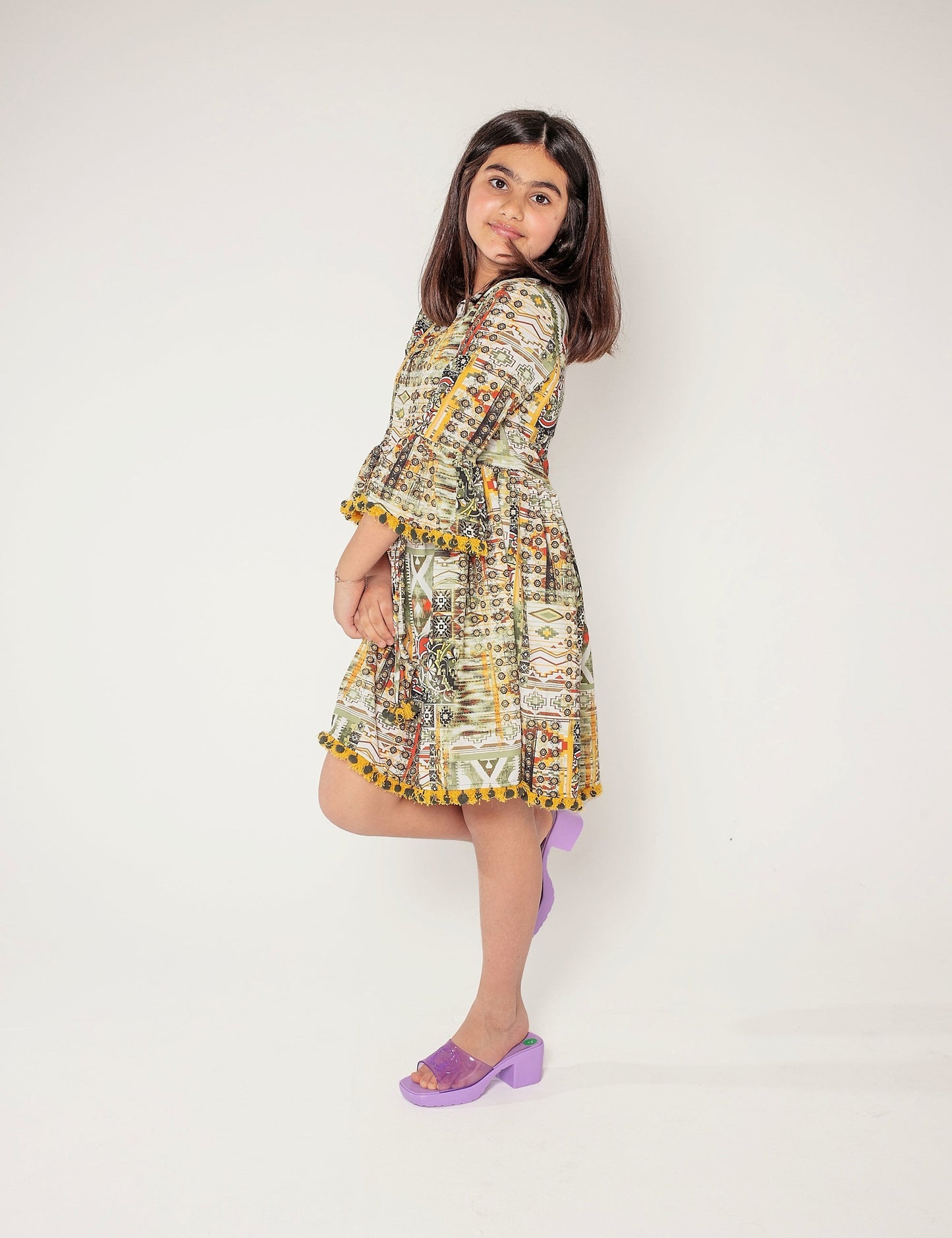 Abstract Pattern Ruffle Detail Dress